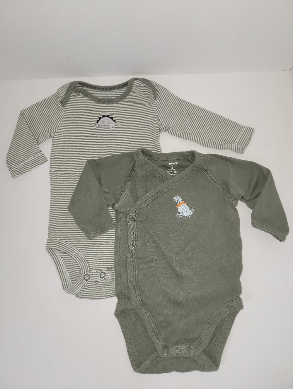 Carter's Size 3 Months Green Long-Sleeve 2 Baby Onesies Bodysuit